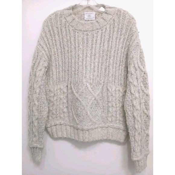 Vintage Chunky Cable Knit Sweater Women Sz M Gray Sparkle Pullover Nordic Preppy - Picture 1 of 15